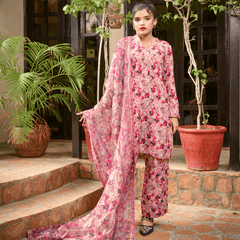 Florals & Printed By Hadar Official Stitched 3 Piece Lawn Collection-Ember - 3 PC printed