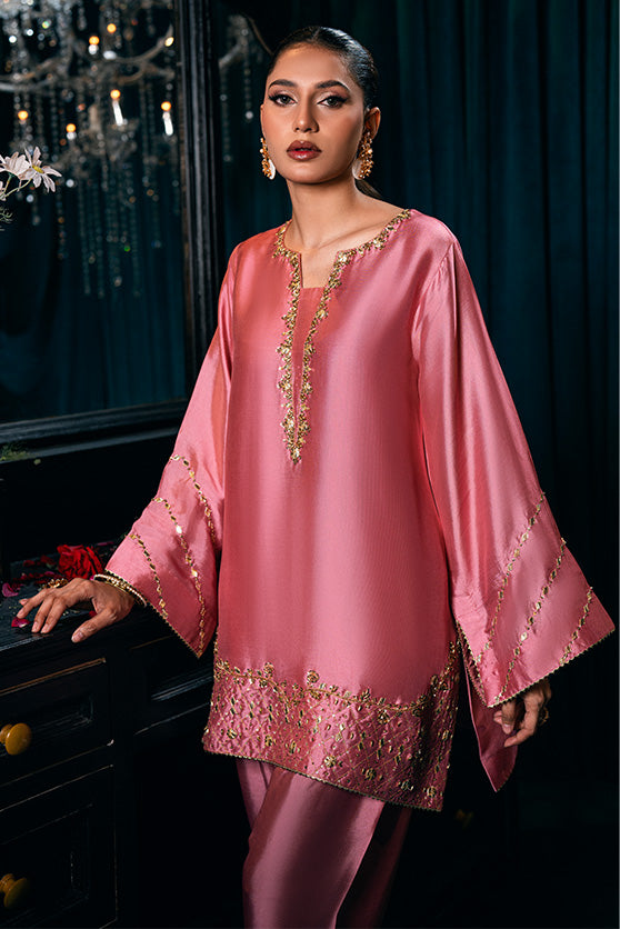 Lux Edit By Zaaviay Stitched Tea Pink Splendor (Three Piece)