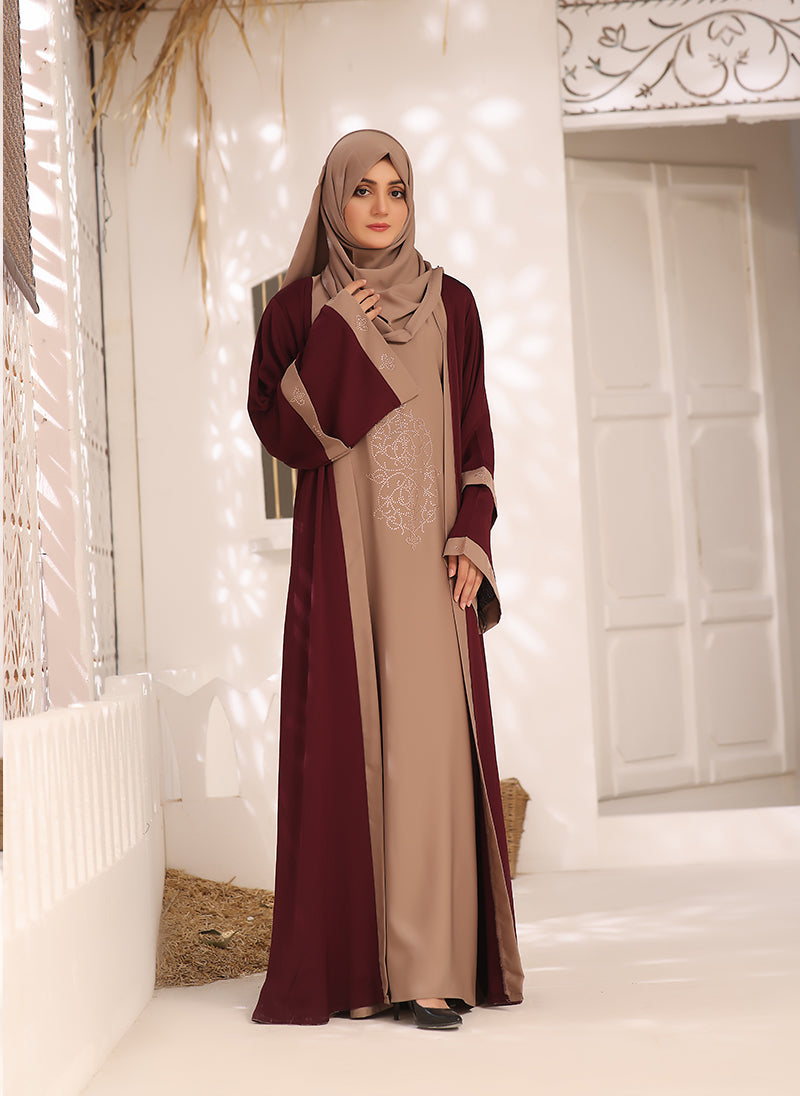 Maroon and brown Nida Fabrc Stone Work