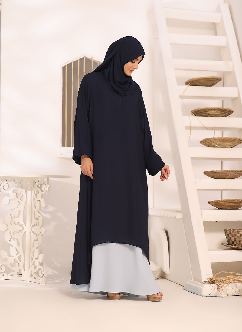 Hijab Ul Hareem Midnight Blue Double Georgette Front Closed Abaya - 0120-B-241
