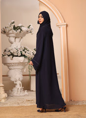 Navy Blue Double Georgette Front Open Ribbon Abaya