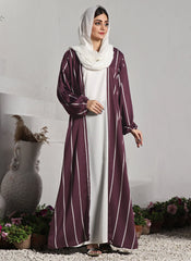 Hijab Ul Hareem Front Close Double Breast Zoom Fabric Maroon Abaya (0122-P-712)