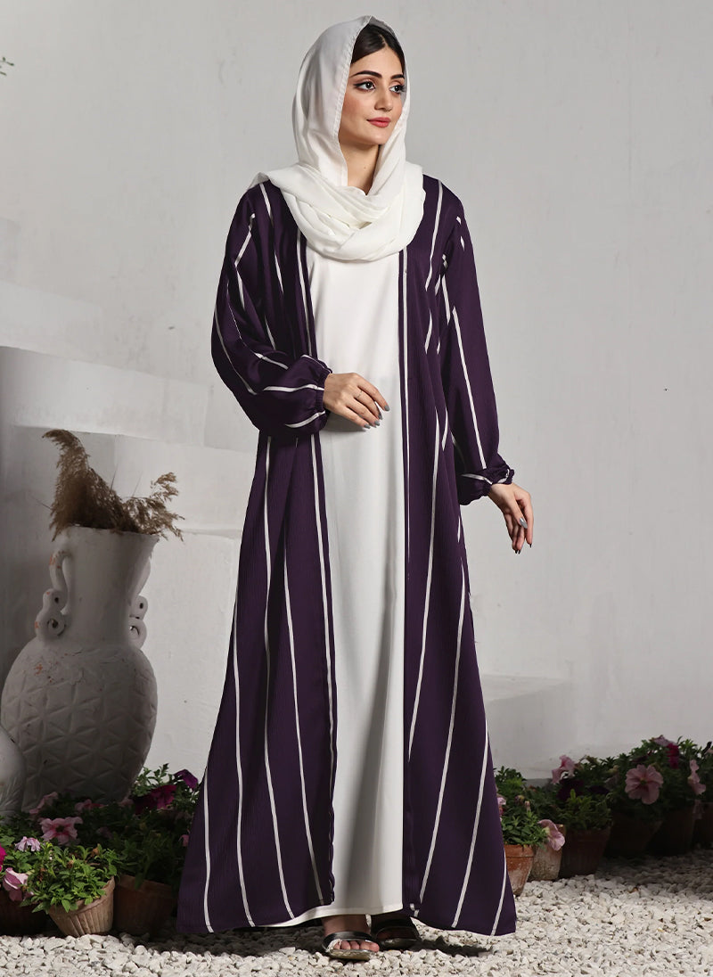 Hijab Ul Hareem Front Close Double Breast Zoom Fabric Purple Abaya (0122-P-712)