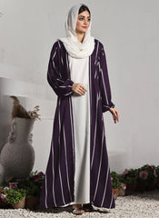 Hijab Ul Hareem Front Close Double Breast Zoom Fabric Purple Abaya (0122-P-712)