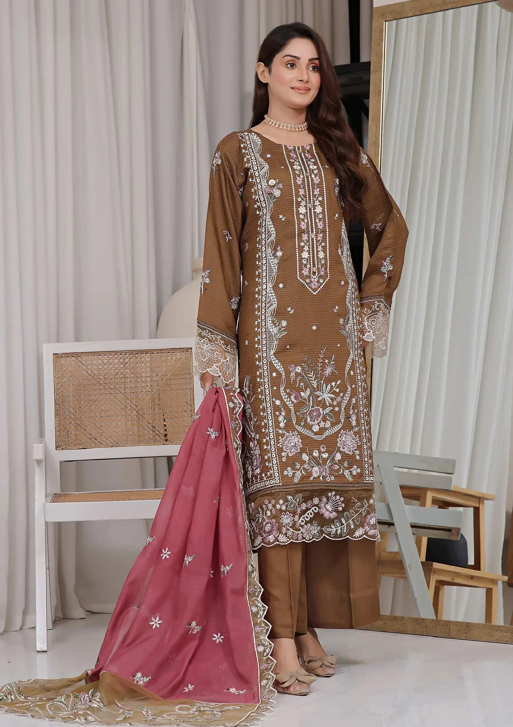 Dressline Un Stitched 3 Pcs Premium ChikankariEmb Viscose Zari Collection