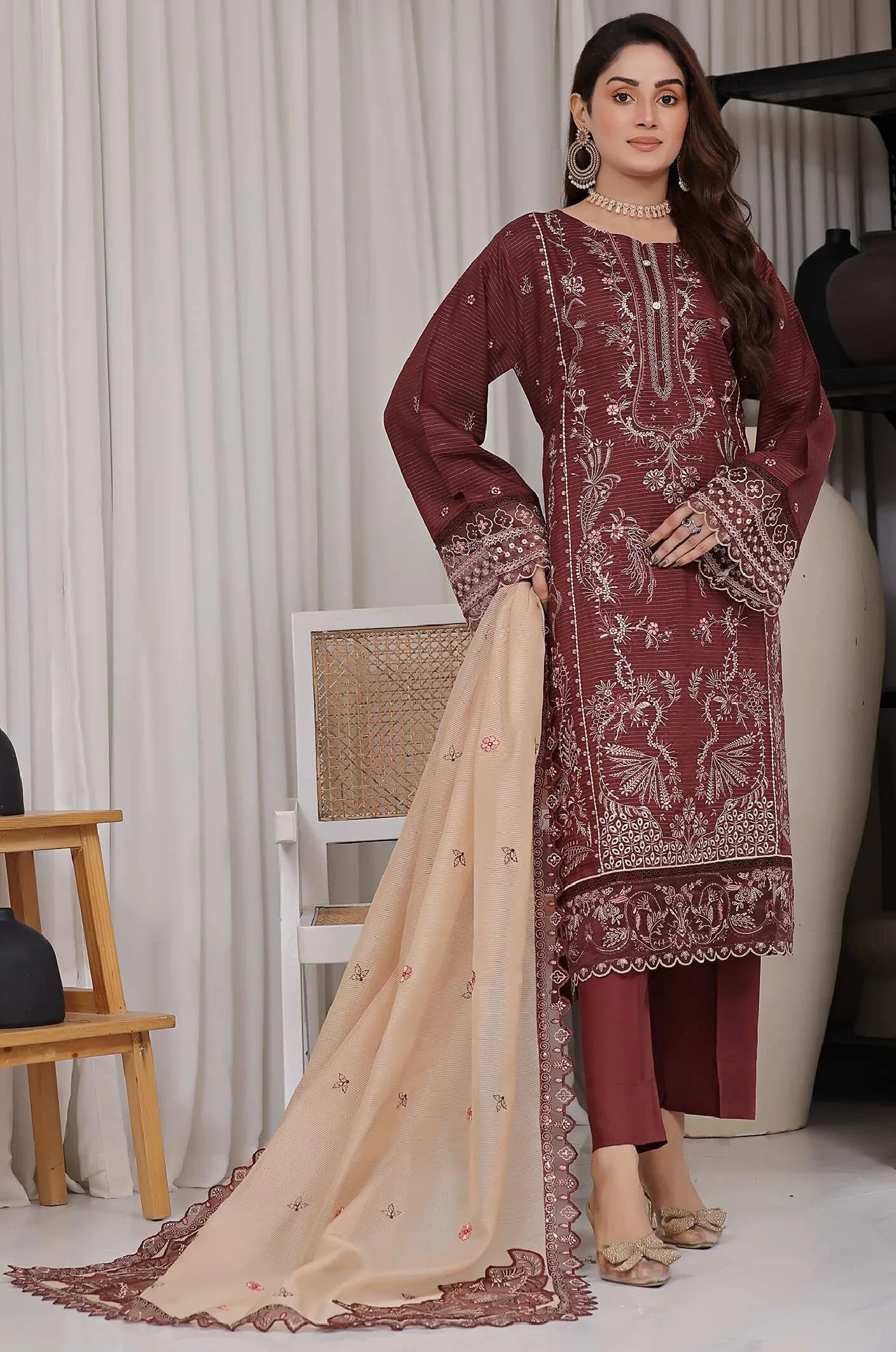 Dressline Un Stitched 3 Pcs Premium ChikankariEmb Viscose Zari Collection