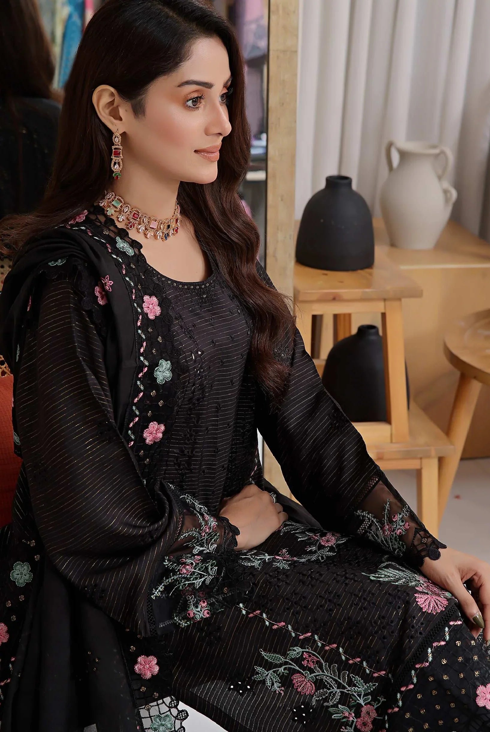 Dressline Un Stitched 3 Pcs Premium ChikankariEmb Viscose Zari Collection