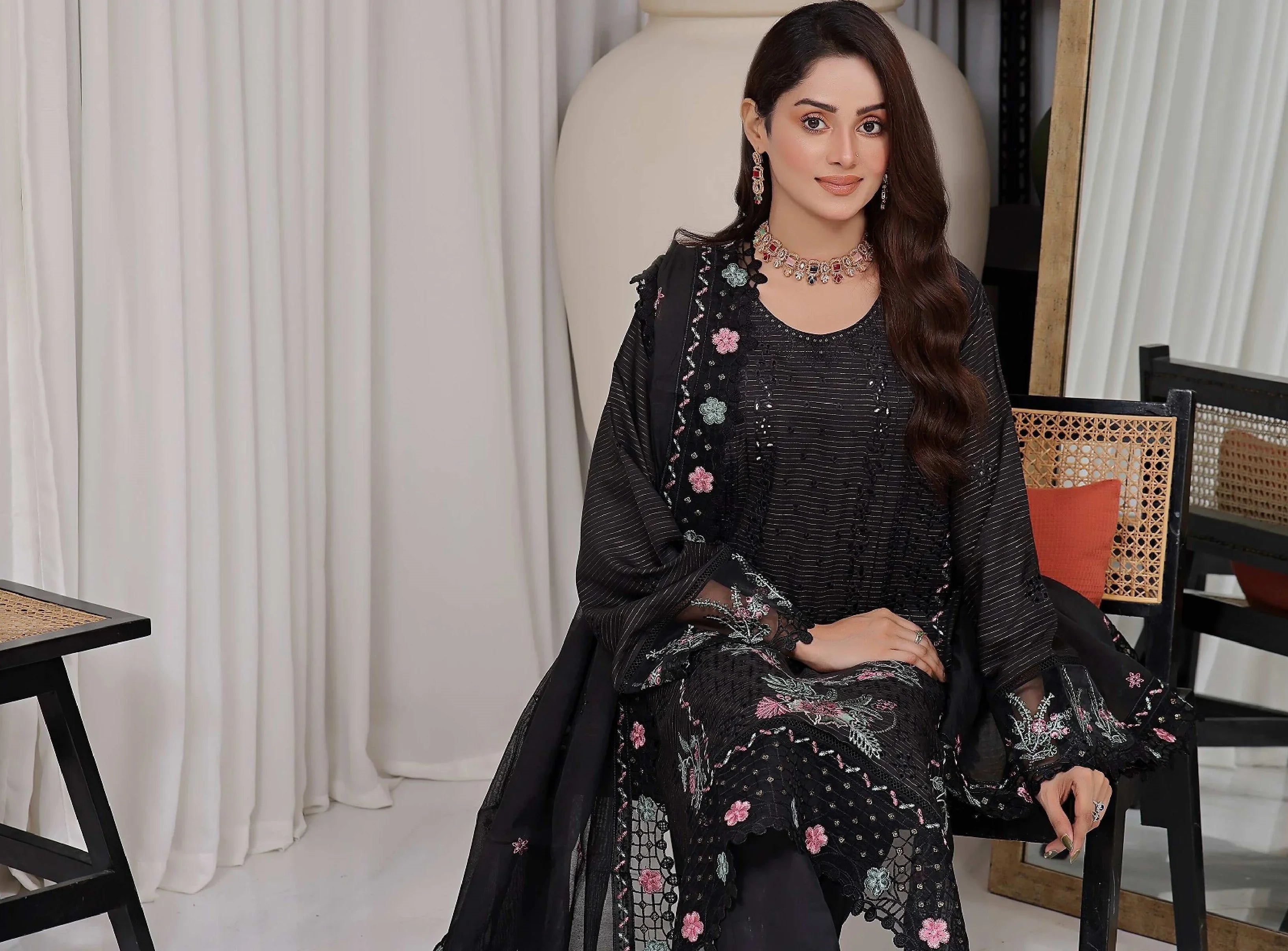 Dressline Un Stitched 3 Pcs Premium ChikankariEmb Viscose Zari Collection