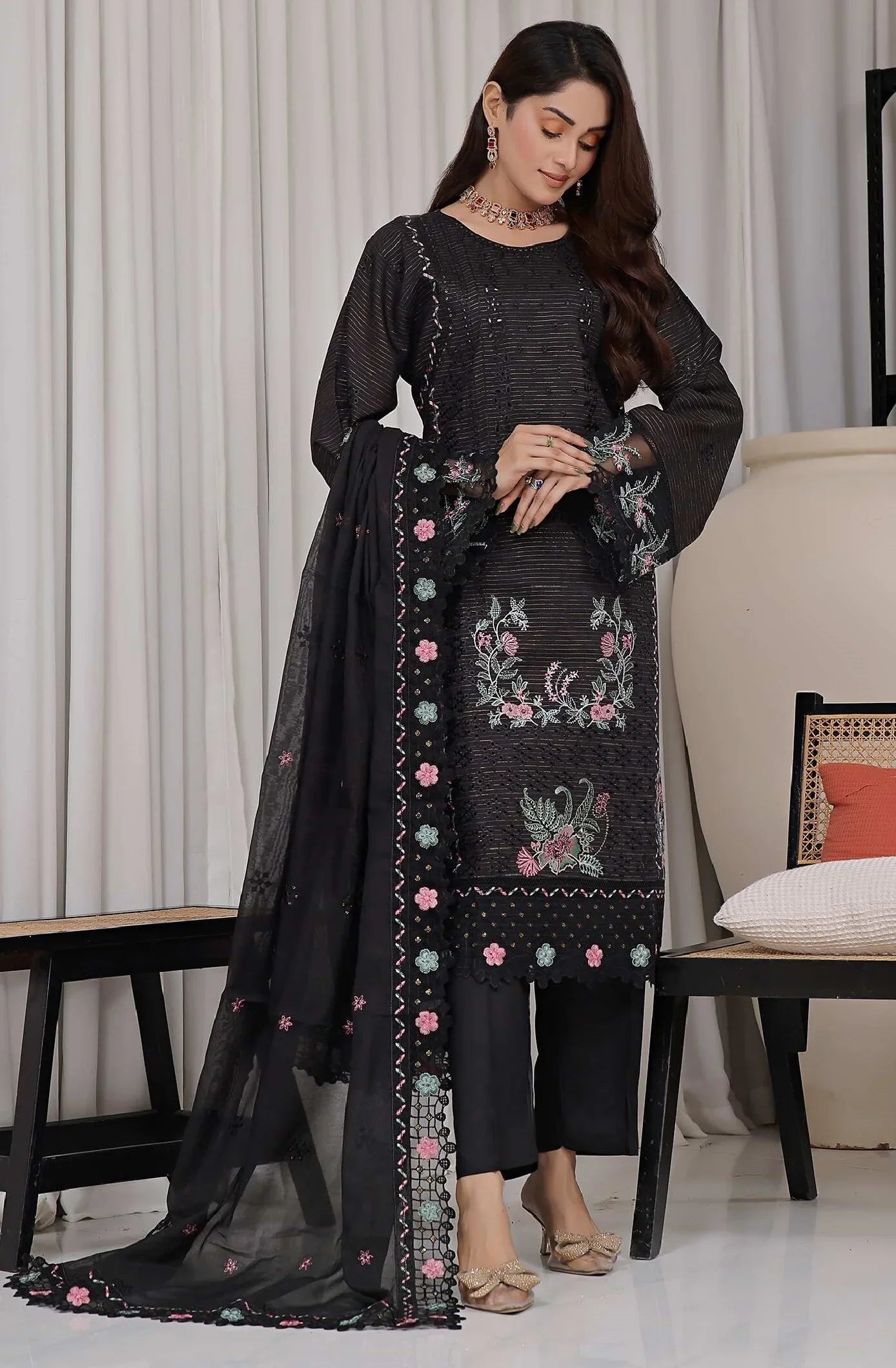 Dressline Un Stitched 3 Pcs Premium ChikankariEmb Viscose Zari Collection
