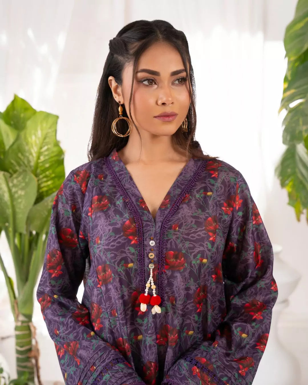 Ayla Studio Stitched PRINTED ESSENTIAL CO-ORD - Purple Haze