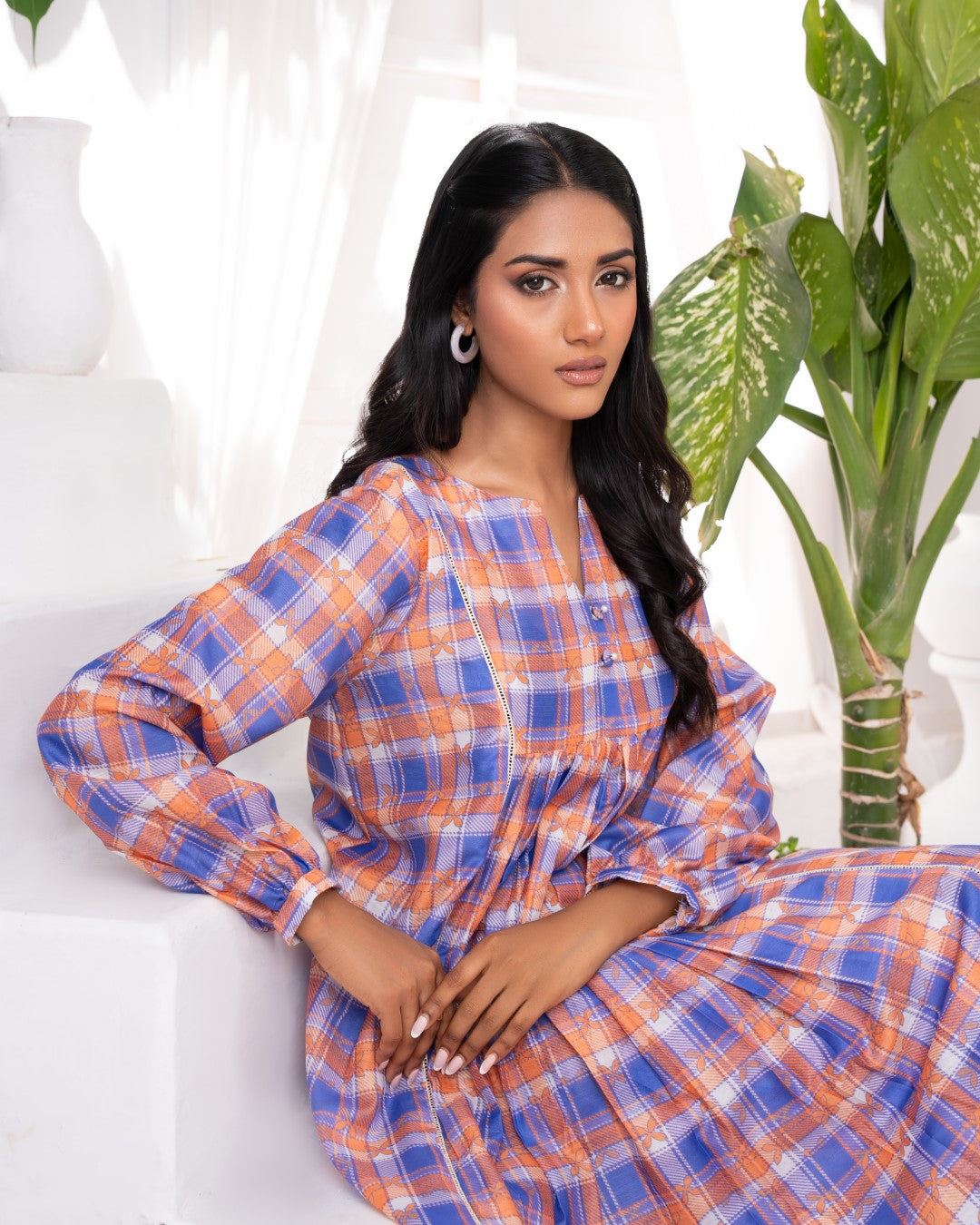 Ayla Studio Stitched PRINTED ESSENTIAL CO-ORD Sky Checks