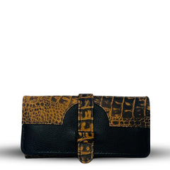 Buckle Long Leather Wallet crocodile Brown /Black - Bag X