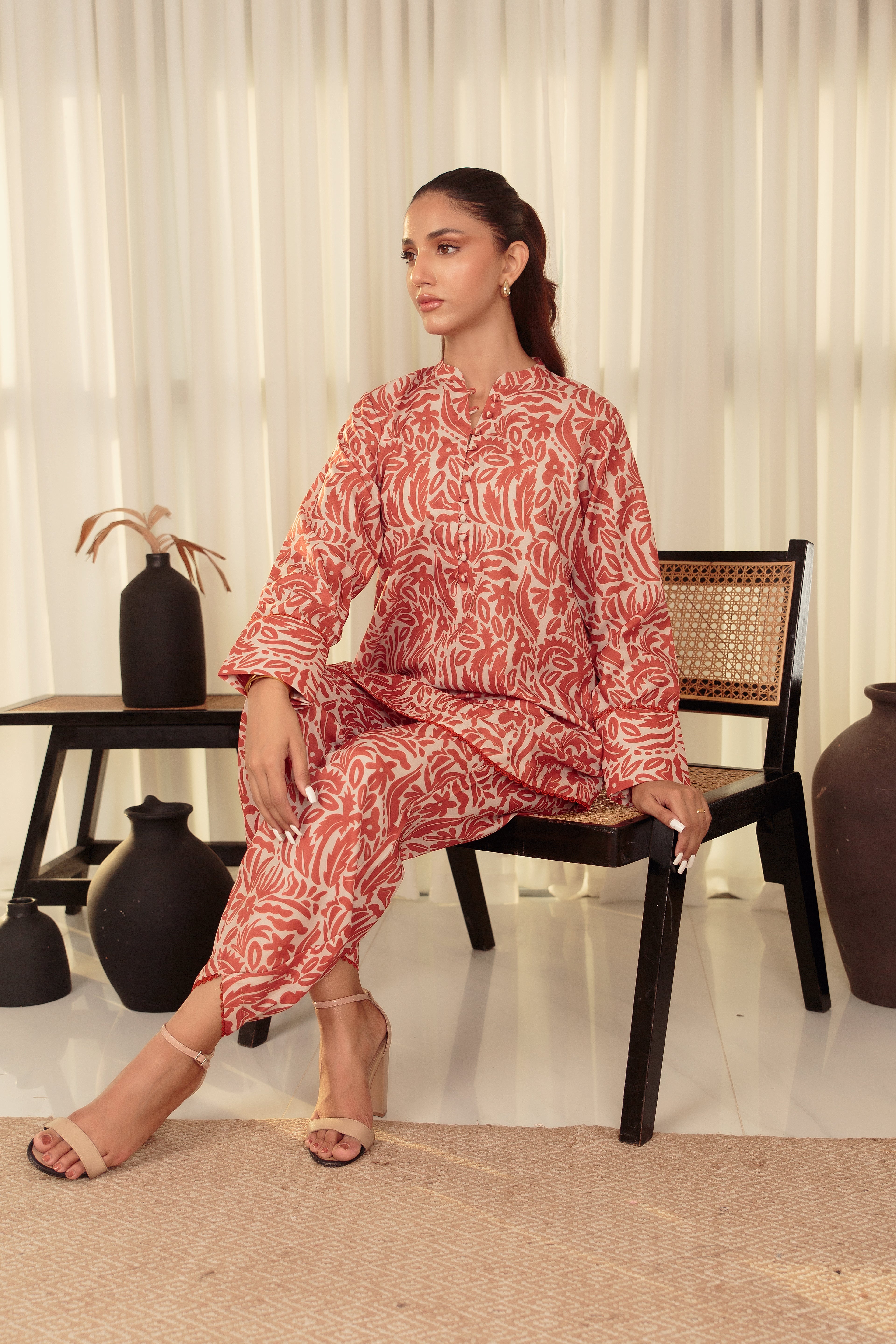 Zaman By MNM Stitched 2 Piece Cotton Lawn Collection-Crimson frost