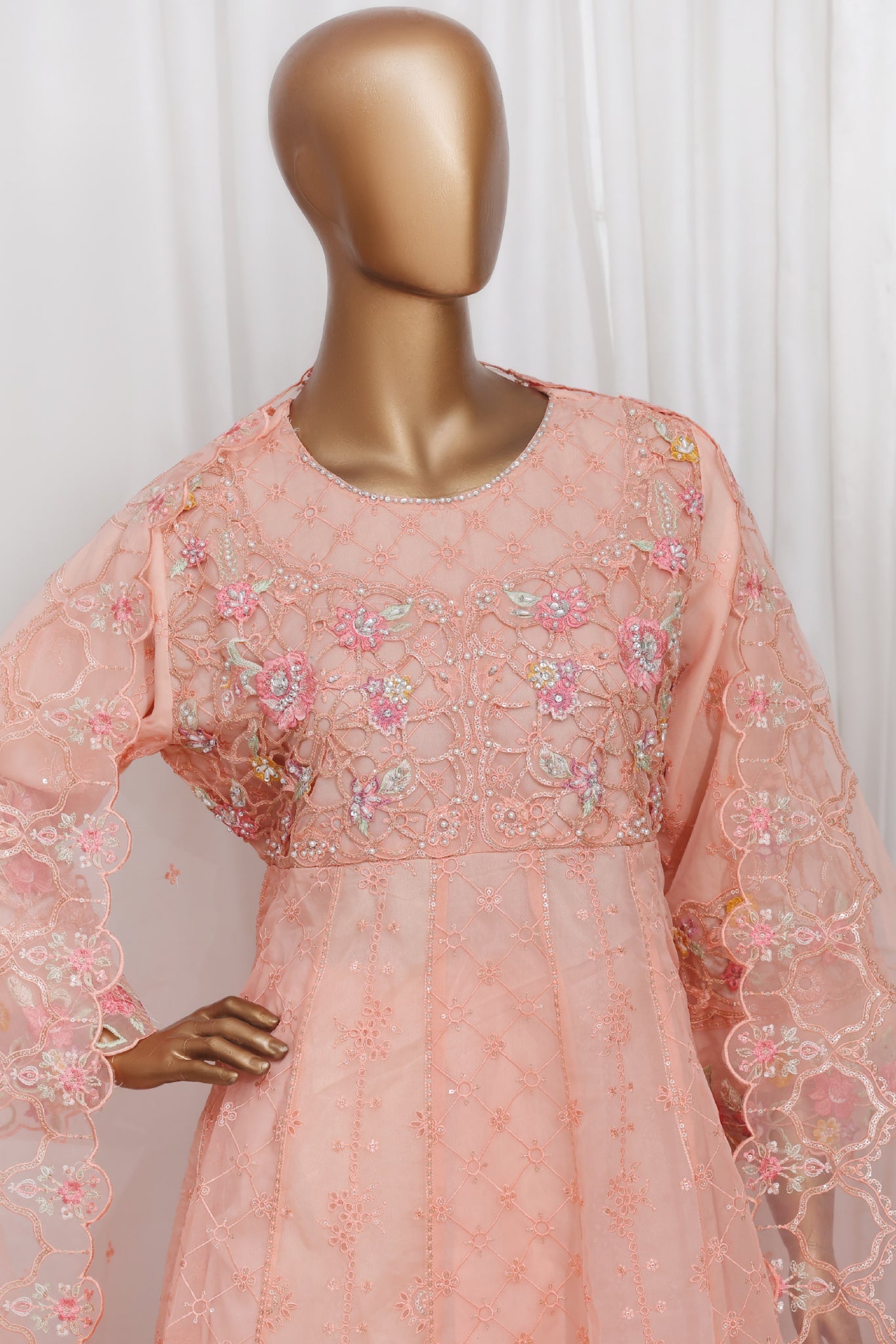 Bin Saeed Stitched 3 Piece Luxury Emb Frock Collection'2025-STS-2299-Peach