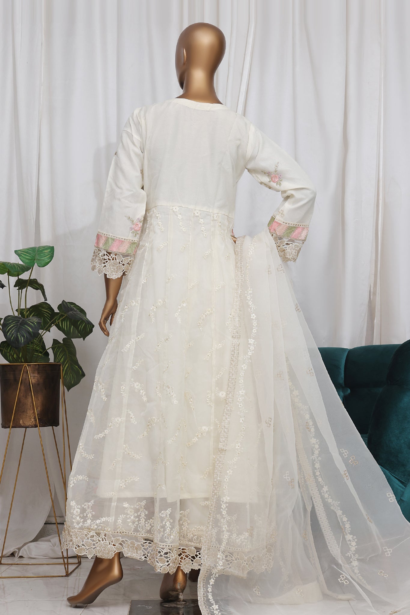 Bin Saeed Stitched 3 Piece Luxury Emb Frock Collection'2025-ZEF-2300-White