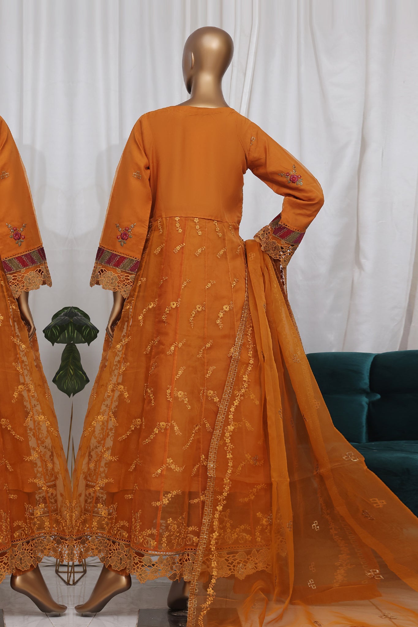 Bin Saeed Stitched 3 Piece Luxury Emb Frock Collection'2025-ZEF-2301-Mustard