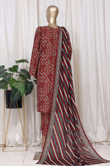Bin Saeed Stitched 3 Piece Printed Cotton Vol-01 Collection'2025-WC-2368-Maroon