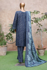 Bin Saeed Stitched 3 Piece Exclusive Printed Khaddar Vol-04 Collection'2025-WK-2396-Blue