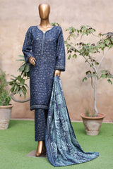 Bin Saeed Stitched 3 Piece Exclusive Printed Khaddar Vol-04 Collection'2025-WK-2396-Blue