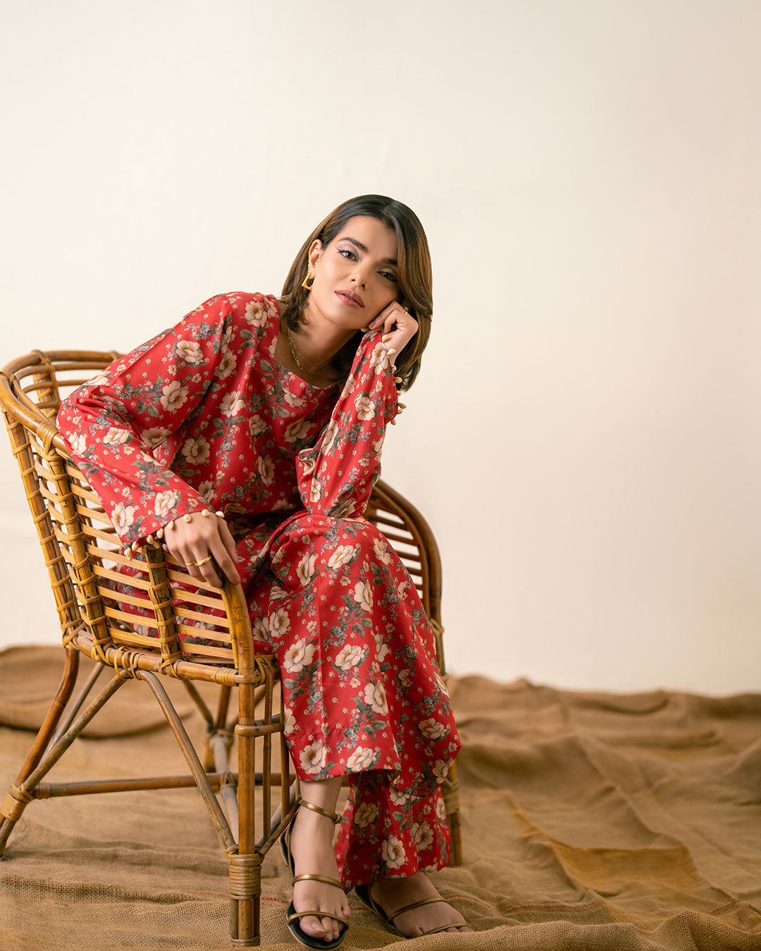 Ayla Studio Stitched PRINTED ESSENTIAL 2PC CO-ORD - Golden Spice
