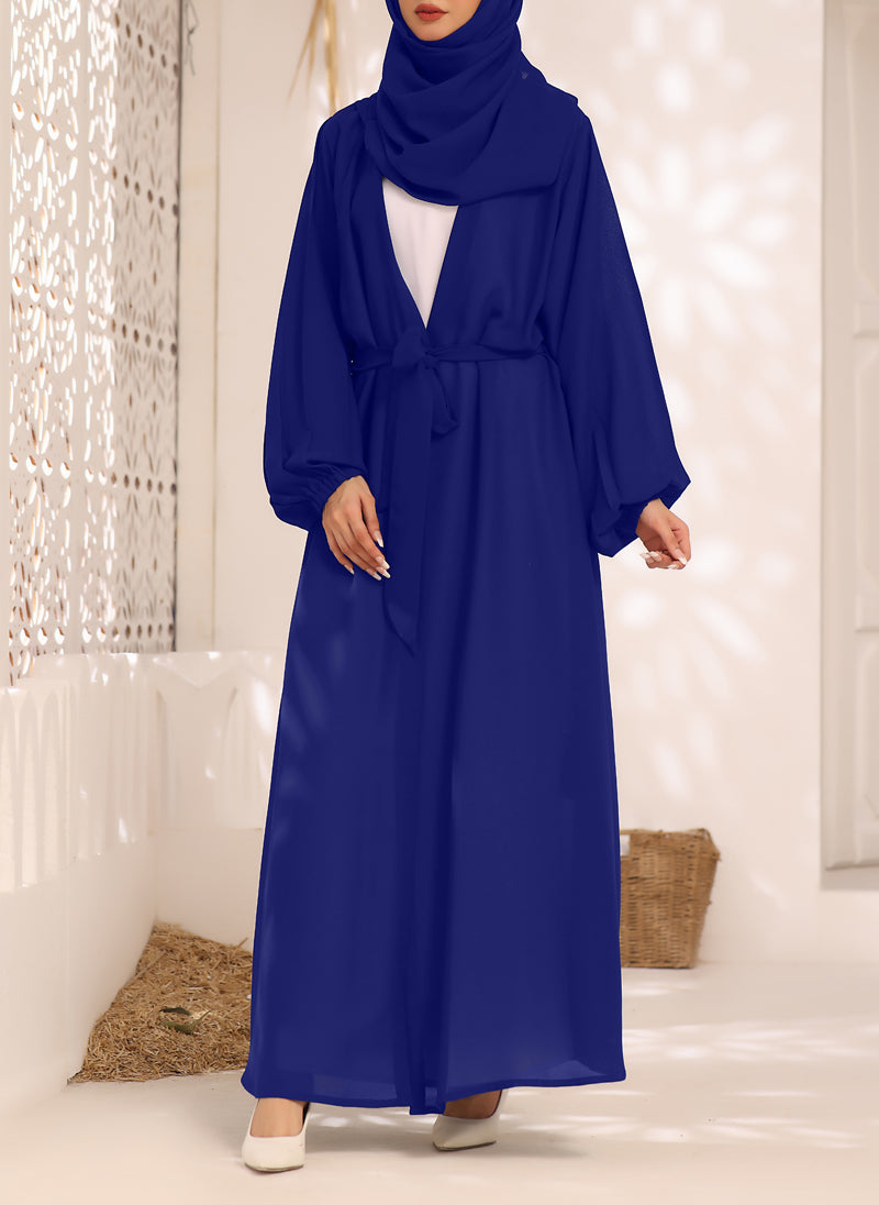 Hijab Ul Hareem Blue and Cream White Double Georgette Double Brest Style Abaya - 0122-R-261