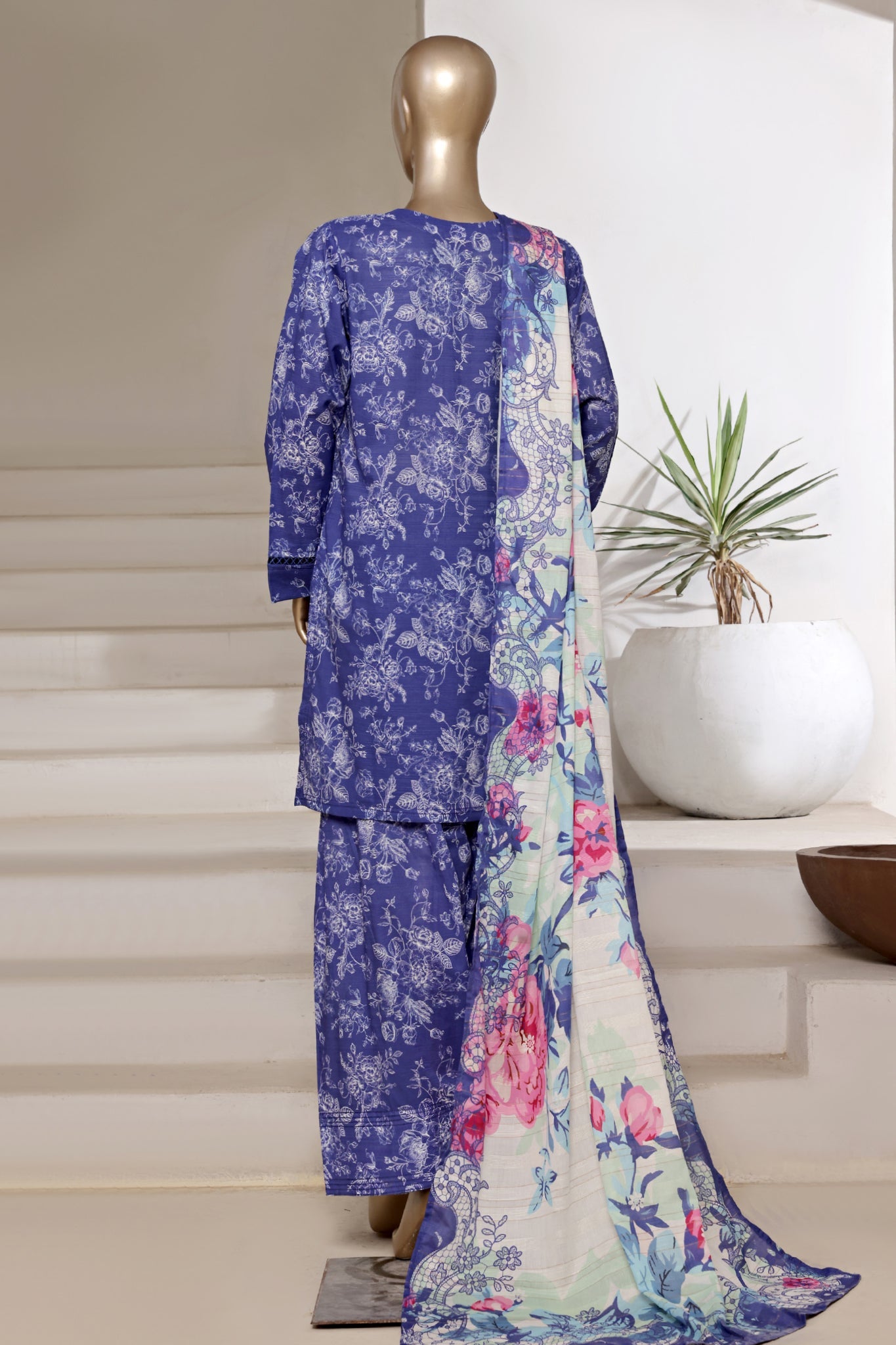Sada Bahar Stitched 3 Piece Printed Cotton With Farshi Shalwar Vol-02 Collection'2025-FS-275-Royal Blue