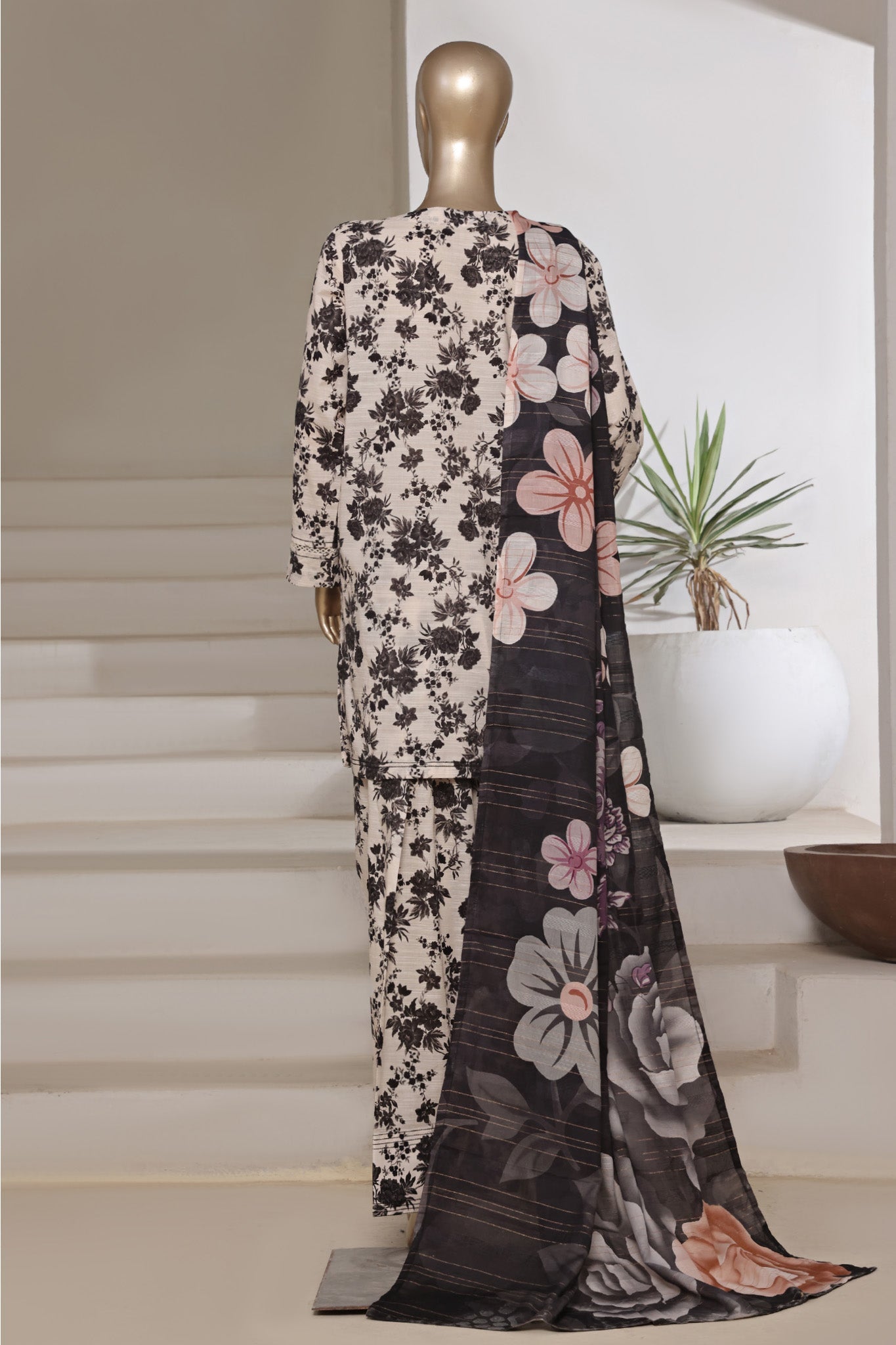 Sada Bahar Stitched 3 Piece Printed Cotton With Farshi Shalwar Vol-02 Collection'2025-FS-276-Black