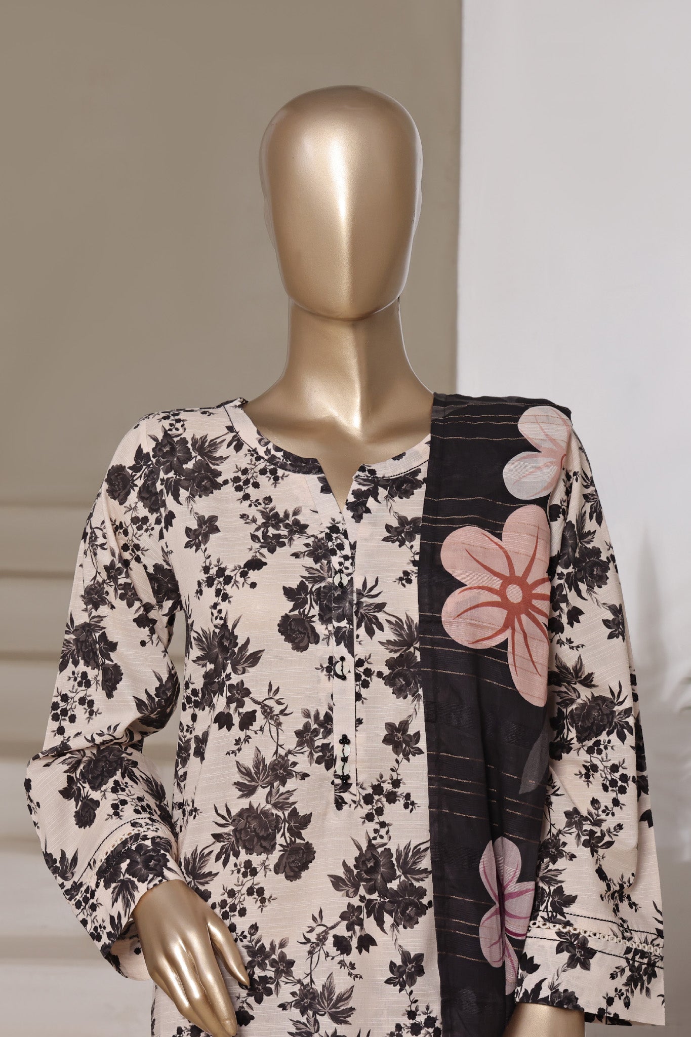 Sada Bahar Stitched 3 Piece Printed Cotton With Farshi Shalwar Vol-02 Collection'2025-FS-276-Black