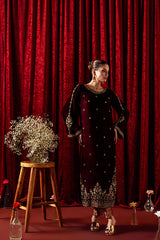 Bagh-E-Makhmal Separates By Zaaviay Stitched Warm Chestnut (Three Piece)