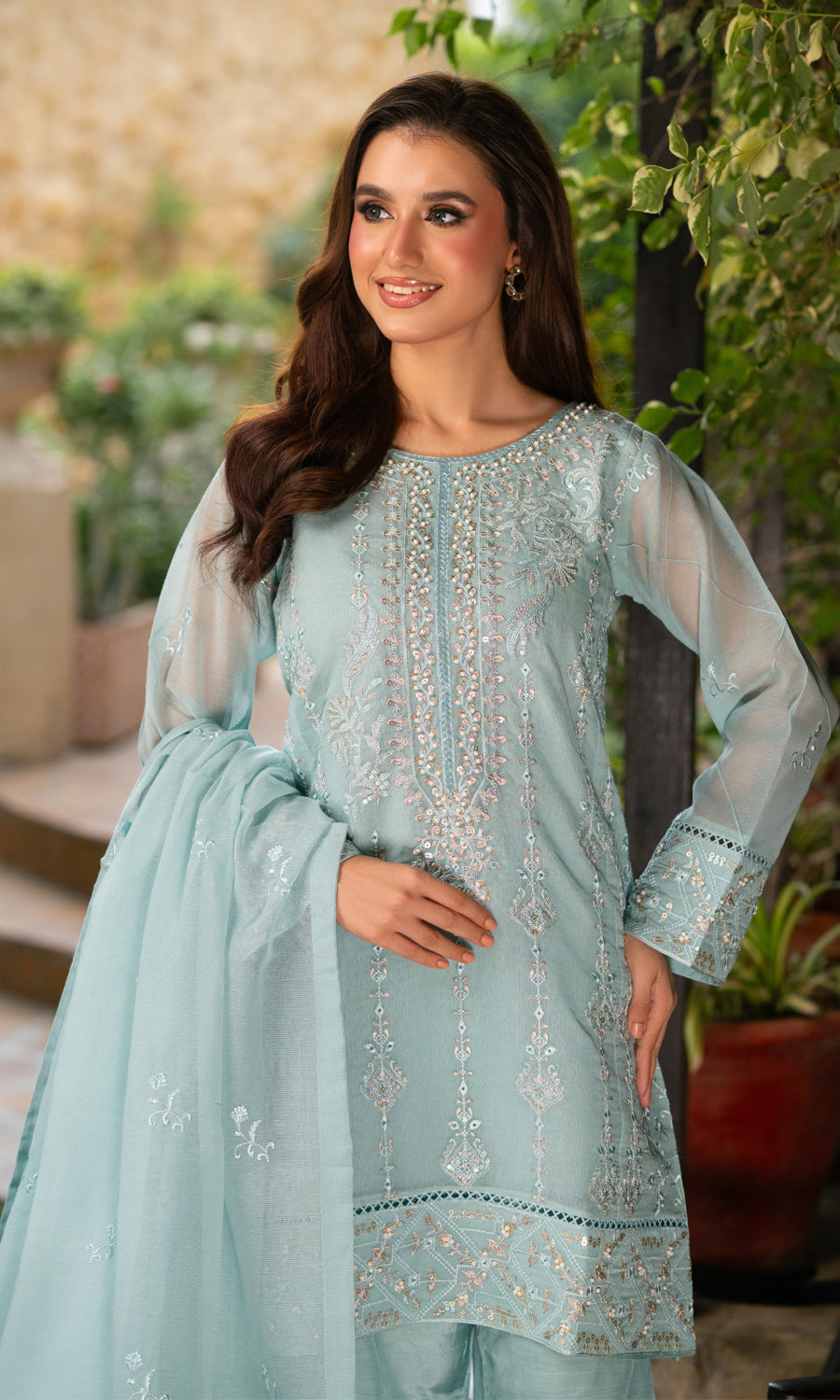 Shamooz Stitched 3 Piece Formals Collection'2025-Ice Blue SE-033
