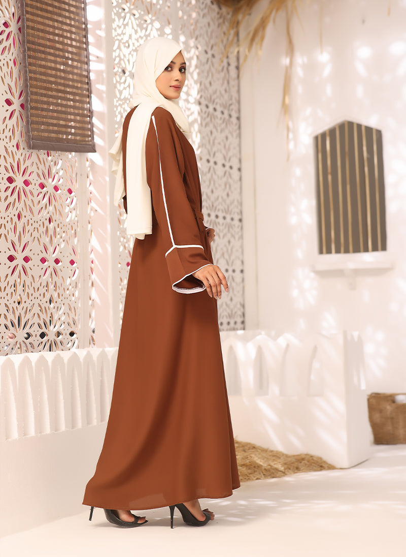Brown Double Georgette Piping Work