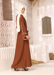 Brown Double Georgette Piping Work