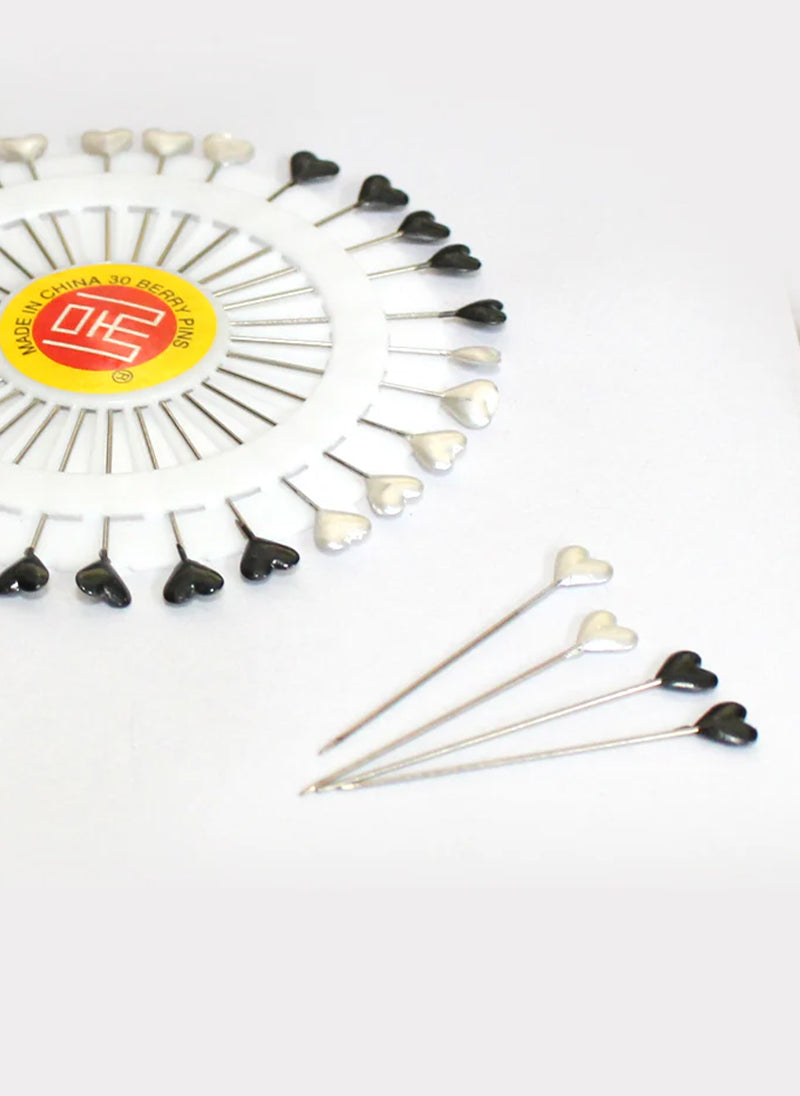 Hijab Ul Hareem Ring Pins Big 30 Pcs Pkt Black & White Heart Shaped
