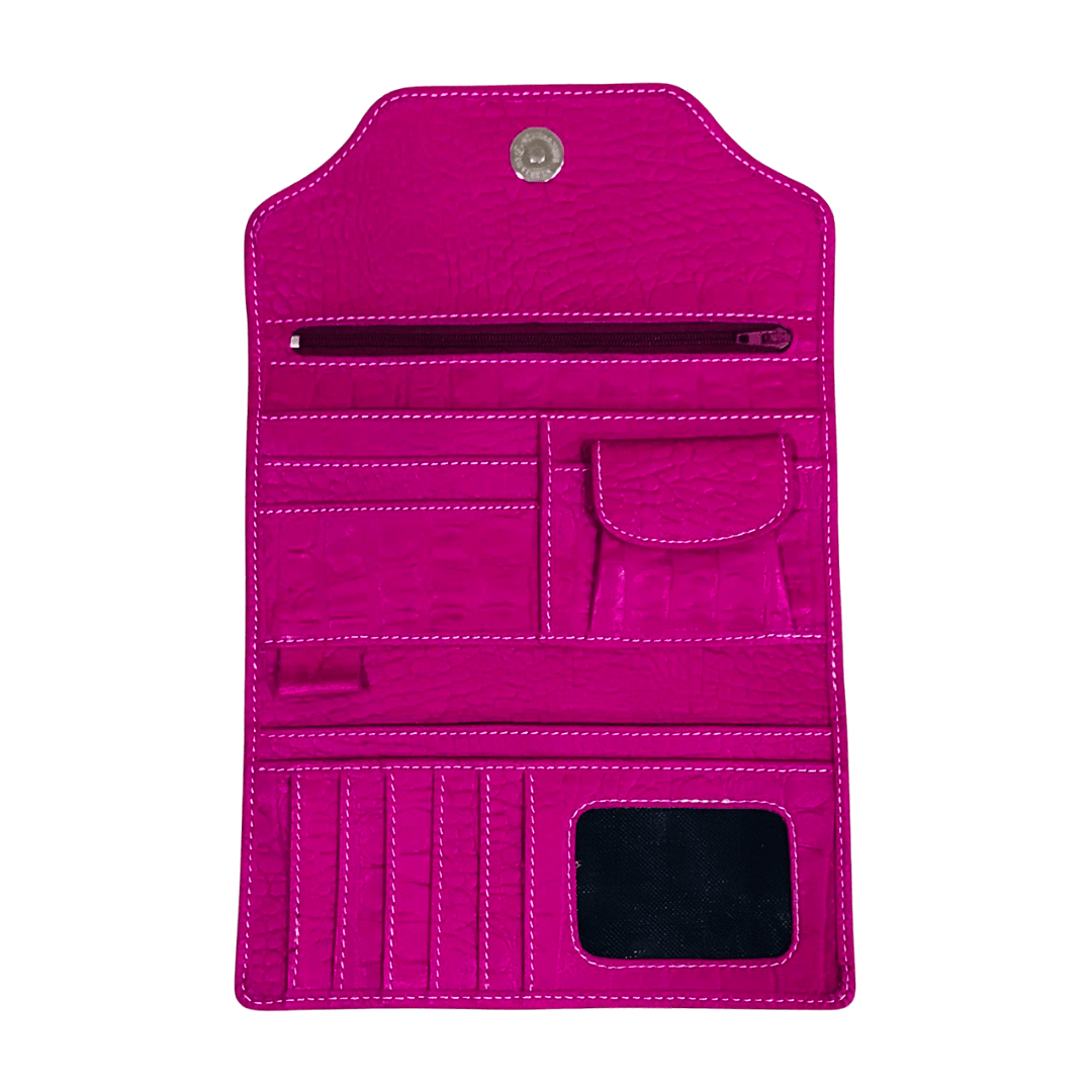 Leather long crocodile wallet 3 folds Pink - Bag X