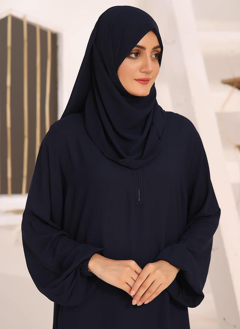 Hijab Ul Hareem Midnight Blue Double Georgette Front Closed Abaya - 0120-B-241