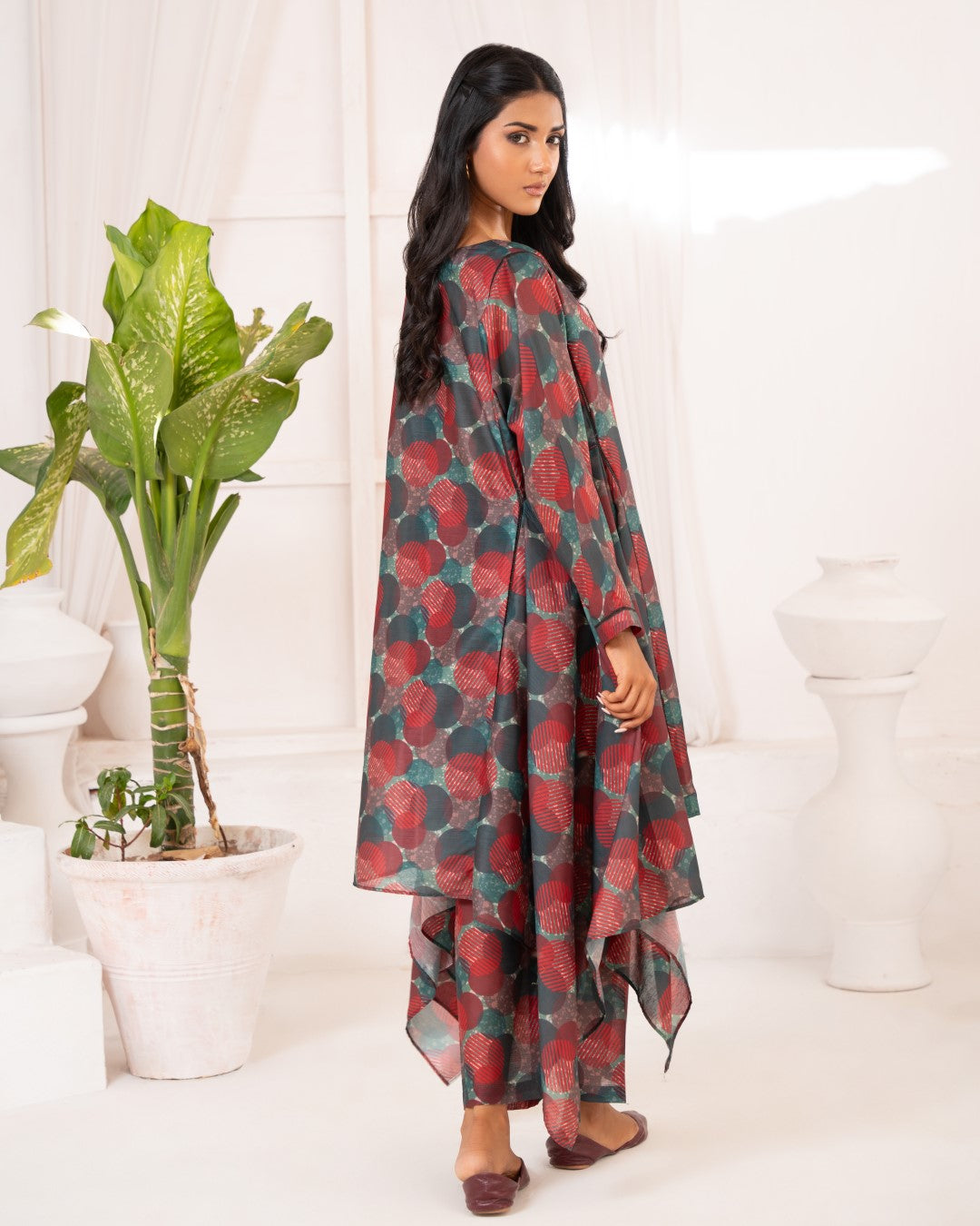 Ayla Studio Stitched PRINTED ESSENTIAL CO-ORD - Green & Red Polka Abstract