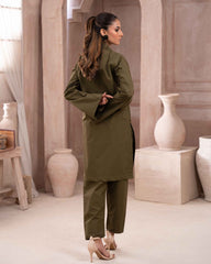 Ayla Studio Stitched SOLID ESSENTIAL  CO-ORD - Olive