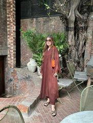 Manahils Stitched Threaded Love Brown