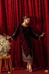 Bagh-E-Makhmal Separates By Zaaviay Stitched Warm Chestnut (Three Piece)