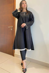 Urban Cut Elegant Jet Black Cotton Embellished Shirt 1 Piece