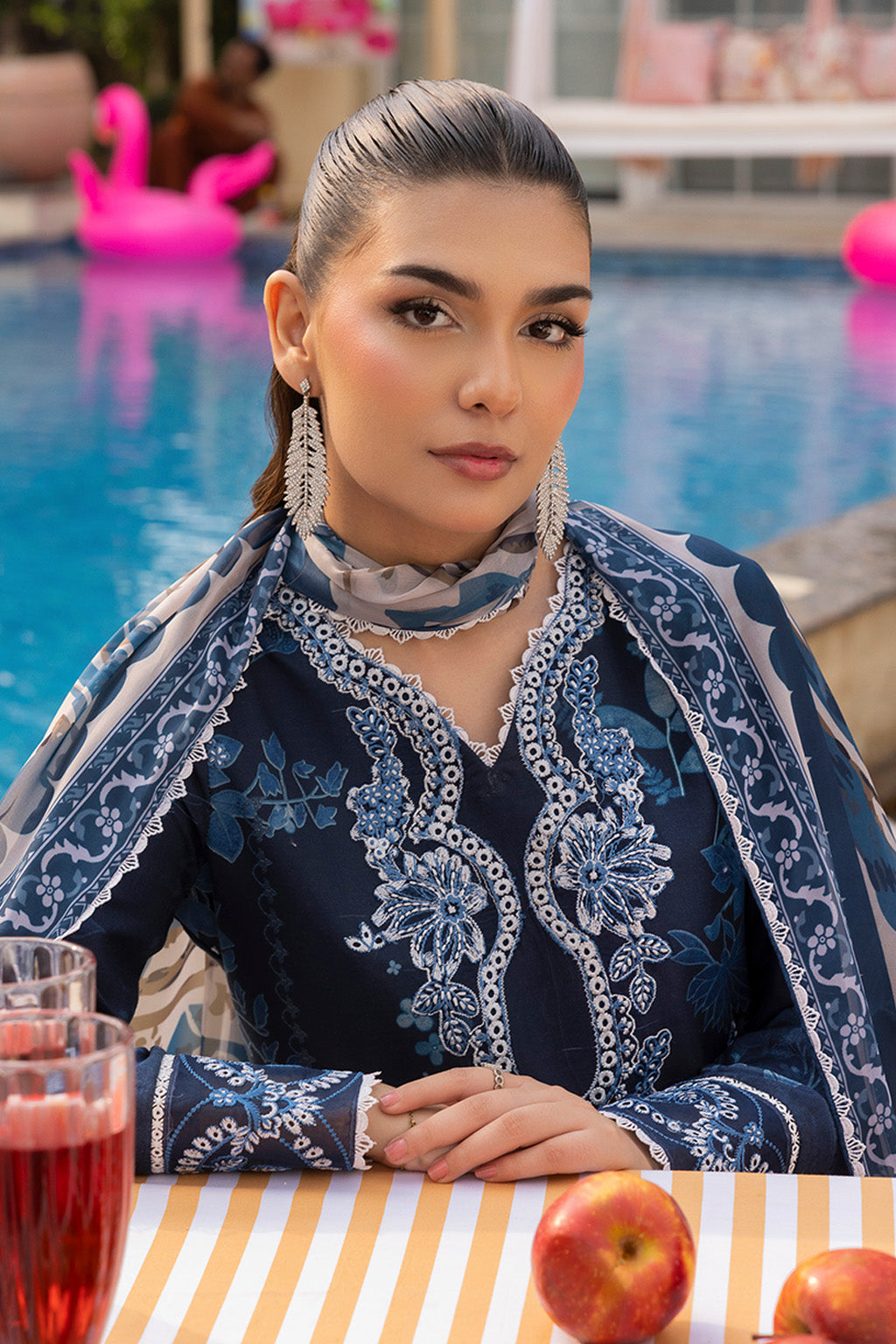 Mojito By Meeral Unstitched 3 Piece Lawn Collection'2025-Navy Blue - Blue Mirage