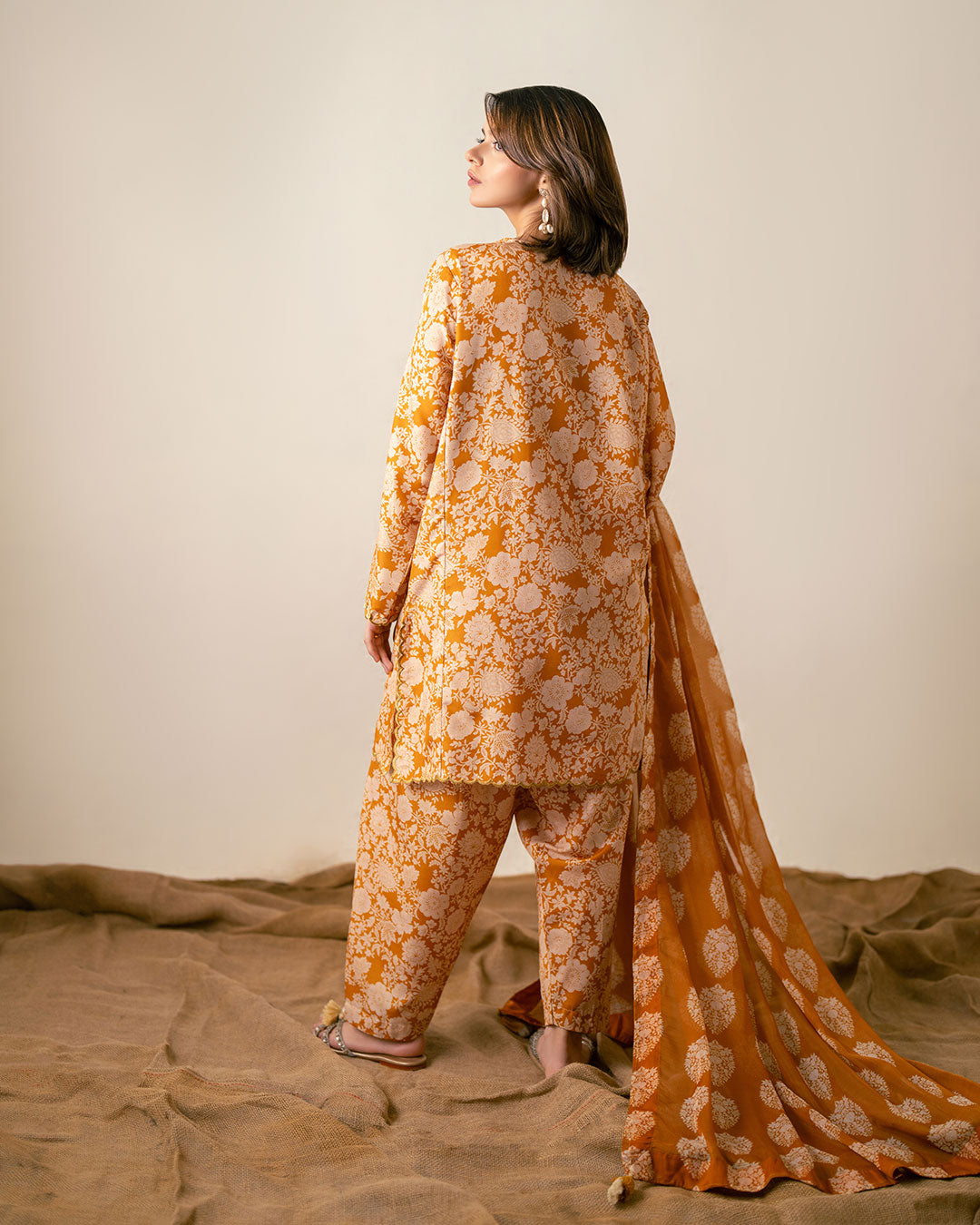Ayla Studio Stitched PRINTED ESSENTIAL 2PC CO-ORD - Burnt Ocher