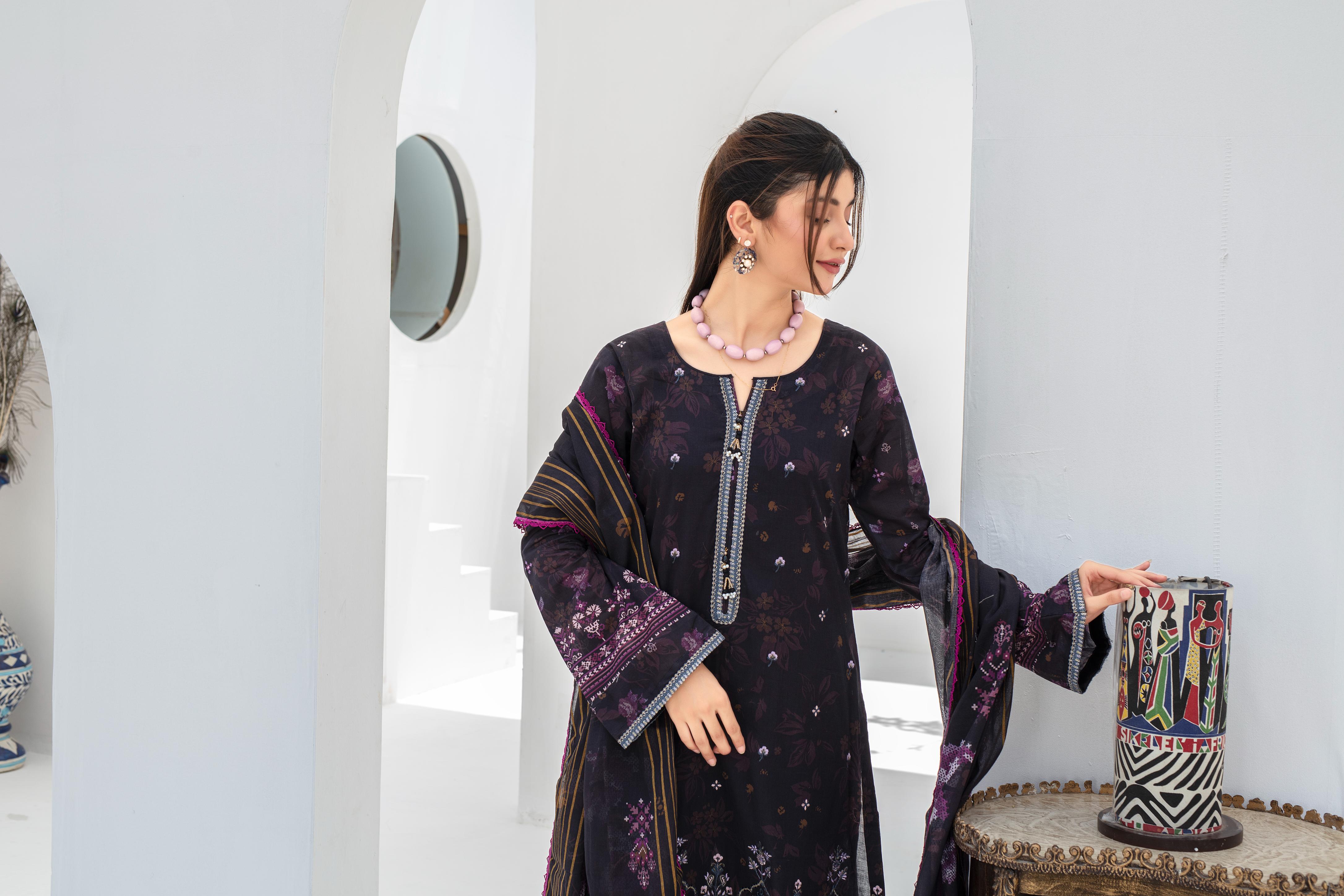 Dressline Launching New Un Stitched 3 Pcs Emb Laserkari Digital Printed Lawn Collection