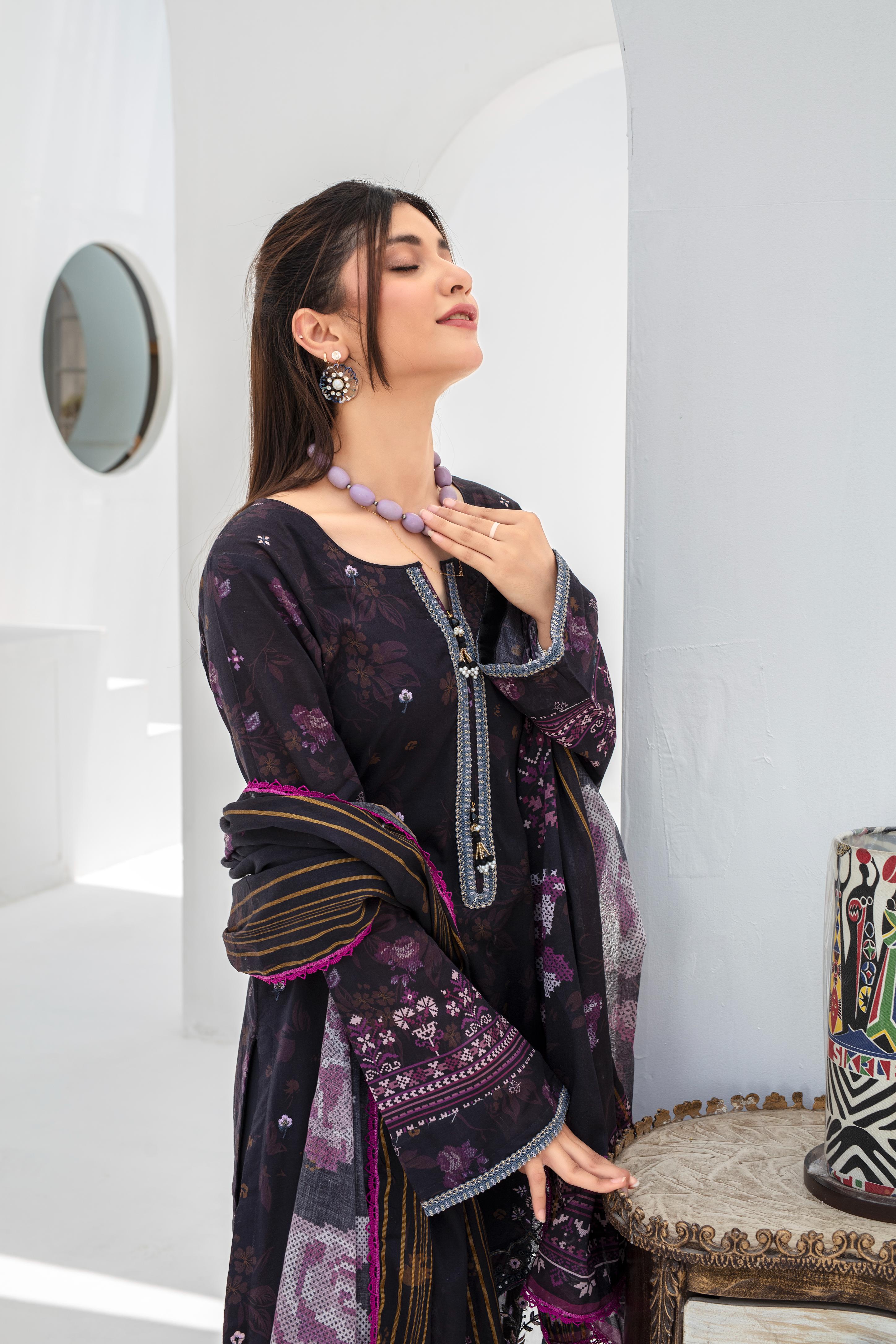 Dressline Launching New Un Stitched 3 Pcs Emb Laserkari Digital Printed Lawn Collection