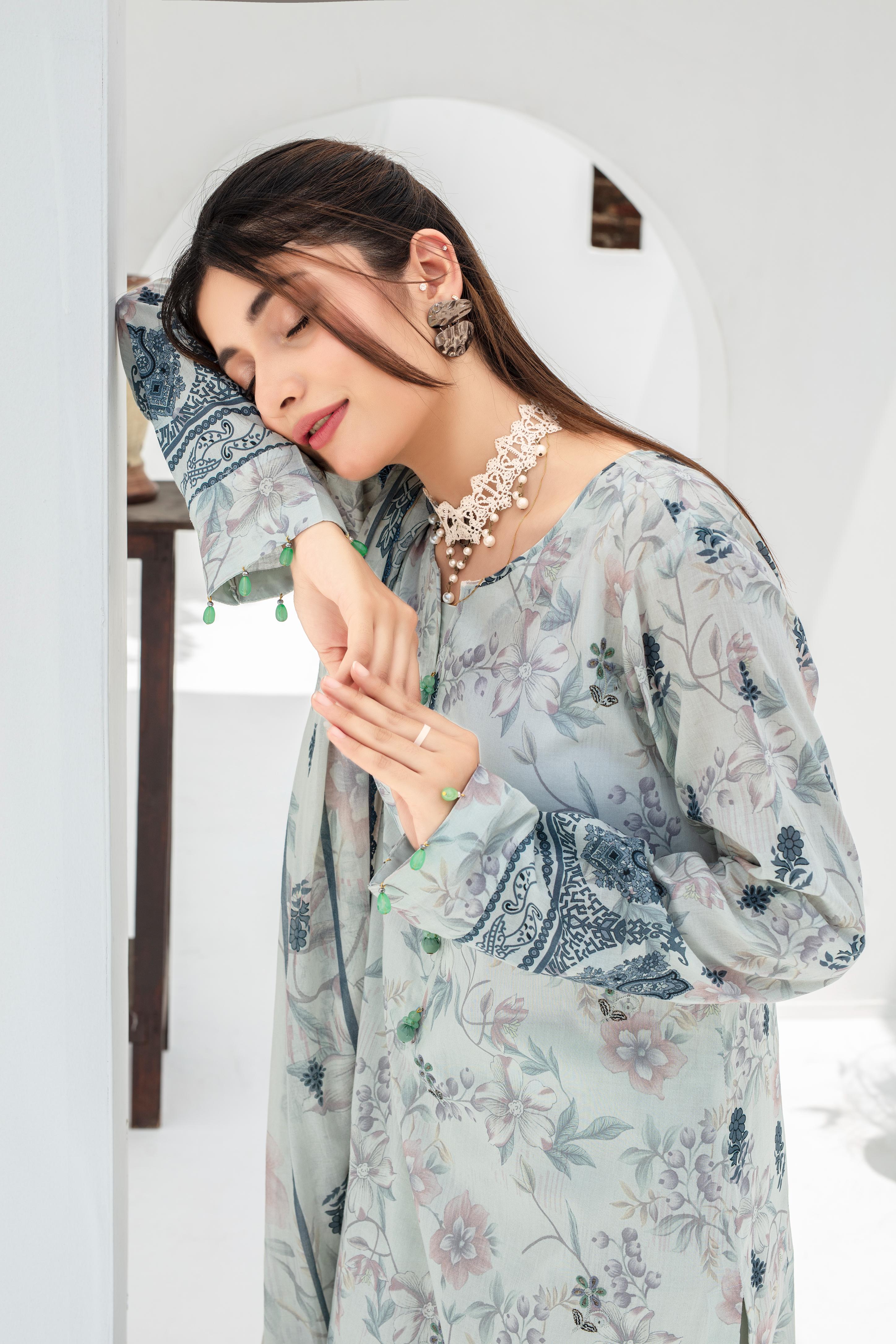 Dressline Launching New Un Stitched 3 Pcs Emb Laserkari Digital Printed Lawn Collection