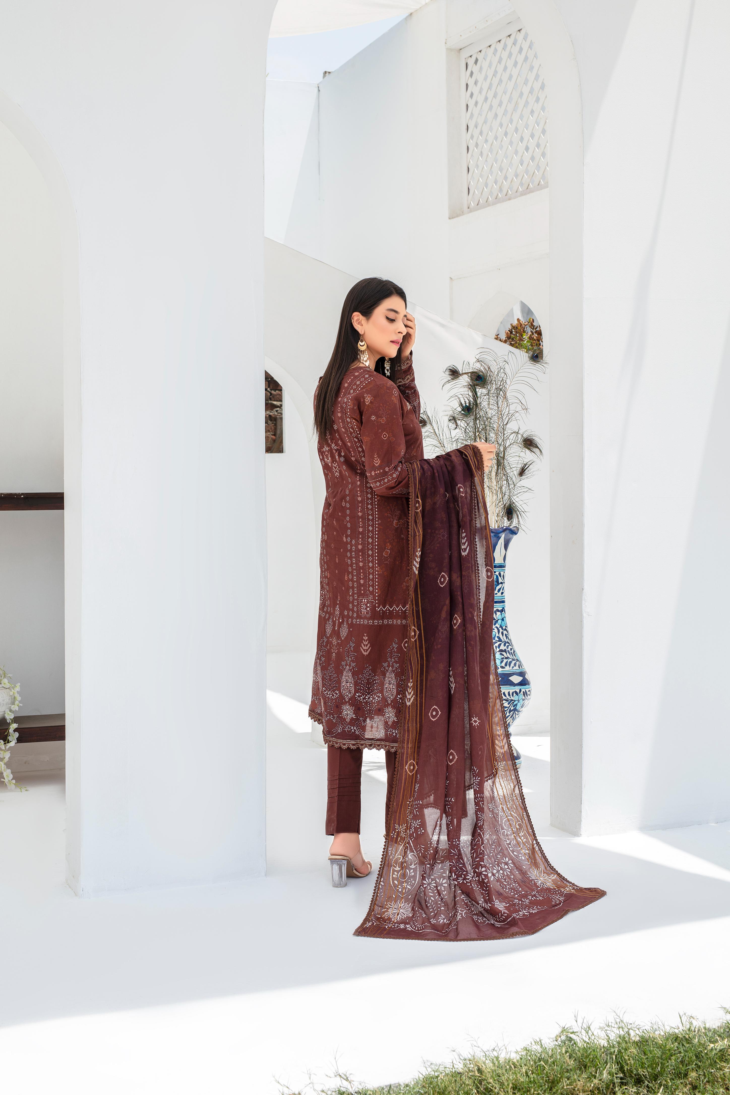 Dressline Launching New Un Stitched 3 Pcs Emb Laserkari Digital Printed Lawn Collection