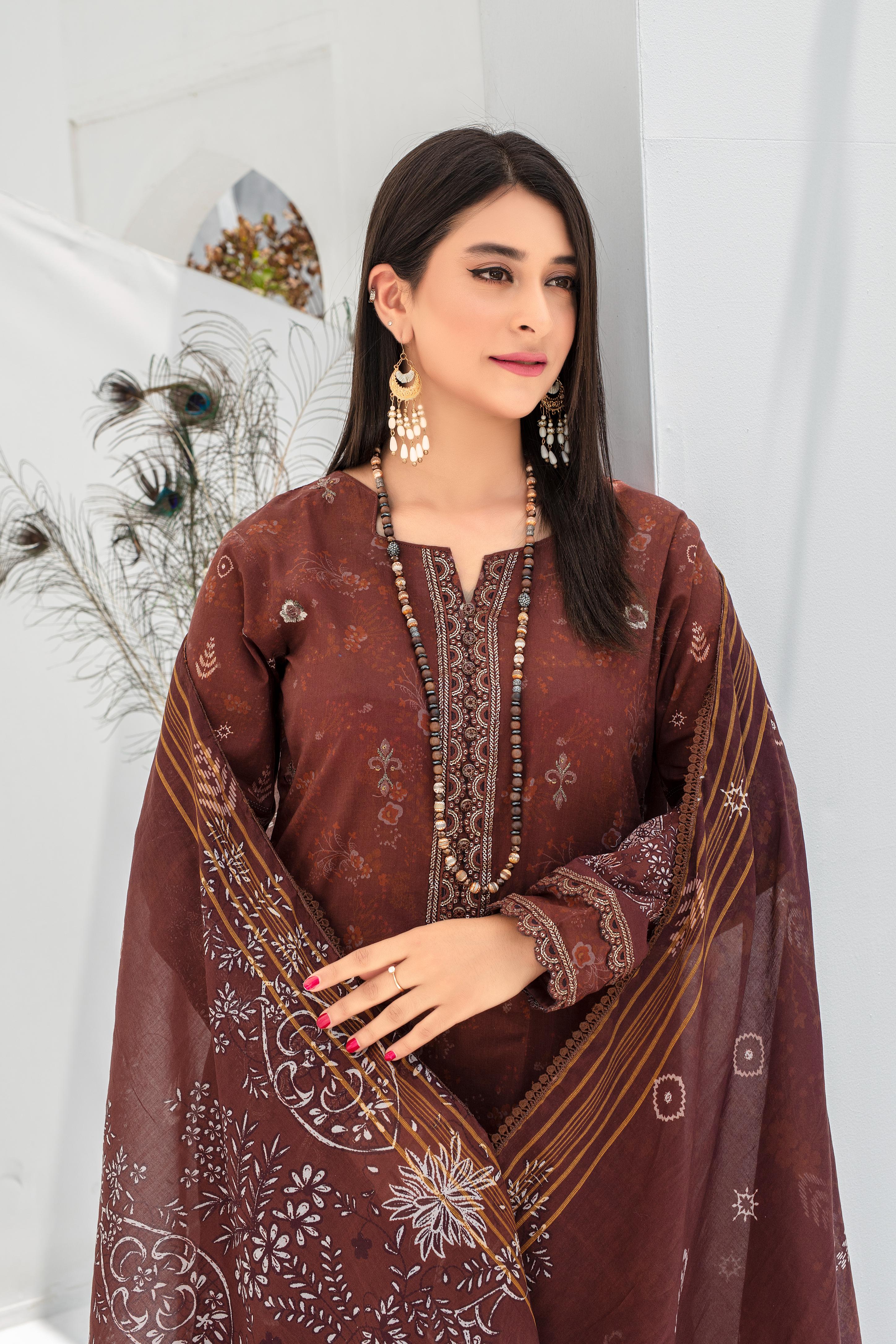 Dressline Launching New Un Stitched 3 Pcs Emb Laserkari Digital Printed Lawn Collection