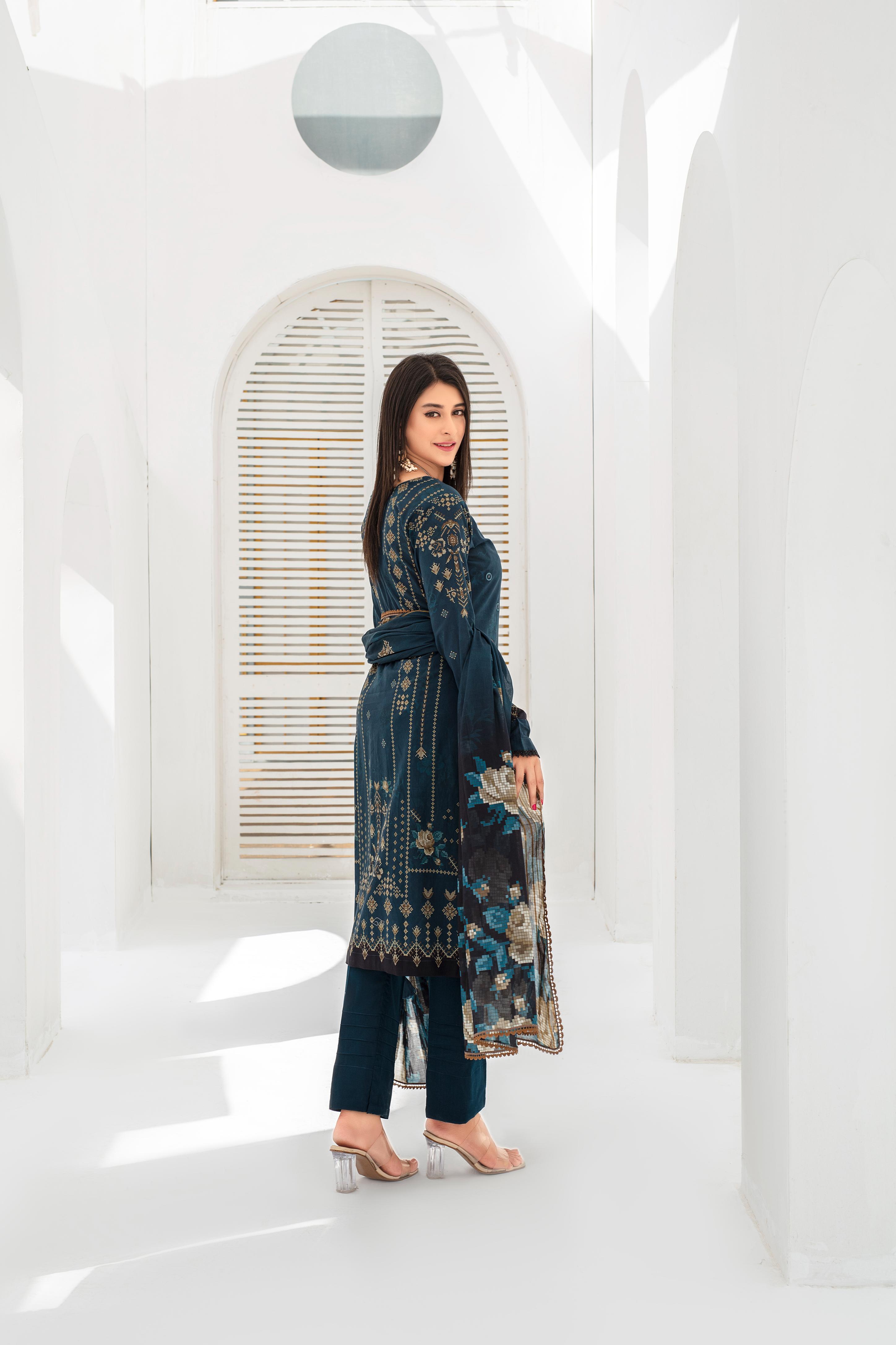Dressline Launching New Un Stitched 3 Pcs Emb Laserkari Digital Printed Lawn Collection