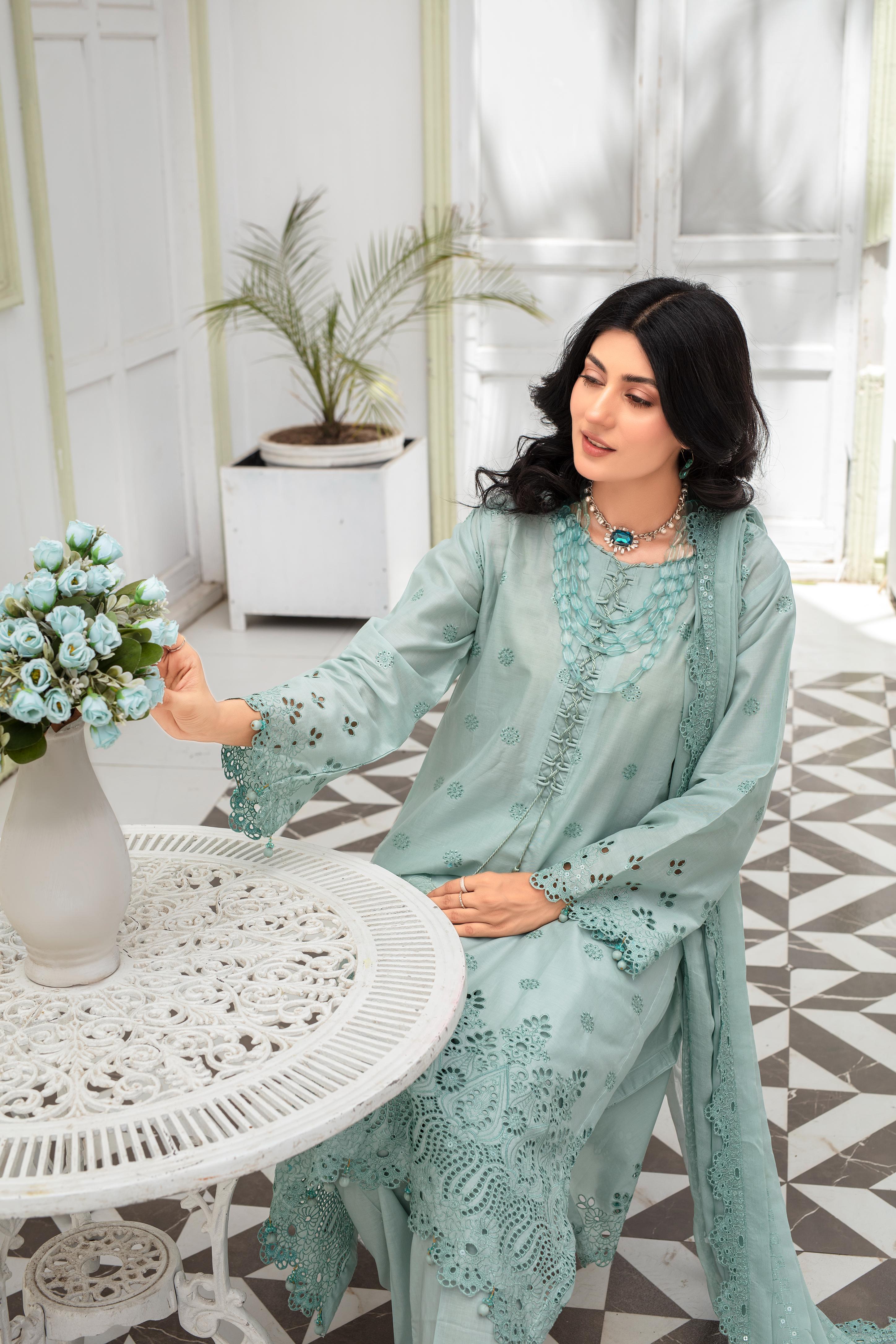 Dressline Launching New Un Stitched 3 Pcs Premium Dyed Lawn Fancy Full Chikankari With Sequence Emb Collection 2025