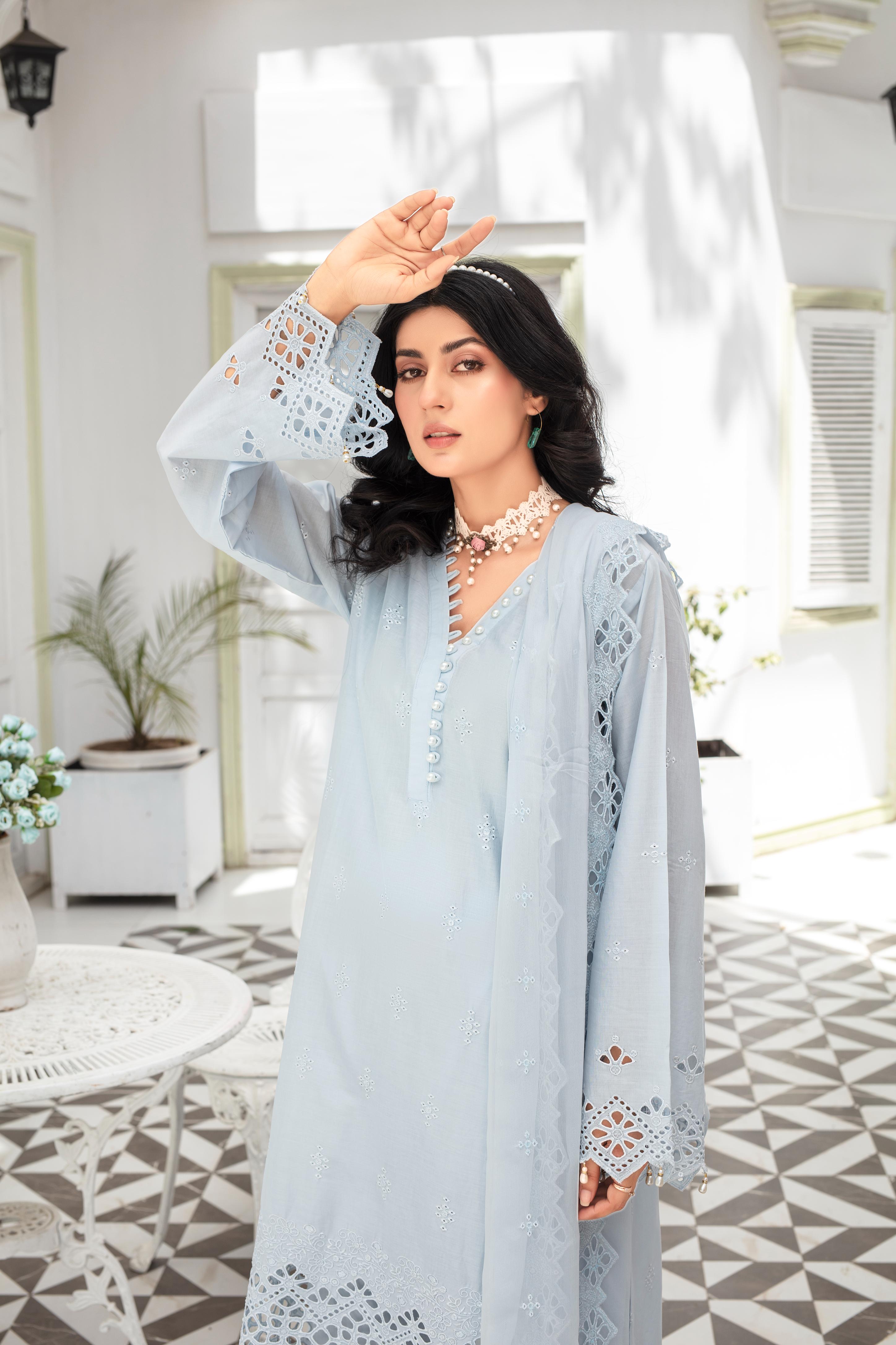 Dressline Launching New Un Stitched 3 Pcs Premium Dyed Lawn Fancy Full Chikankari With Sequence Emb Collection 2025